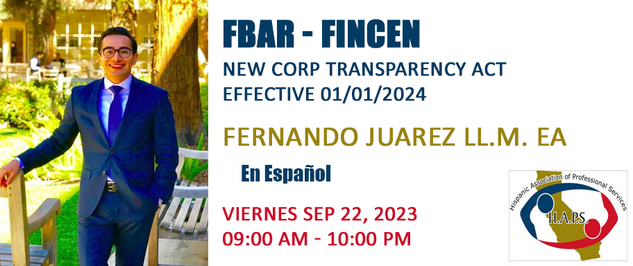 FBAR - FINCEN New Corp Transparency Act Effective 01/01/2024